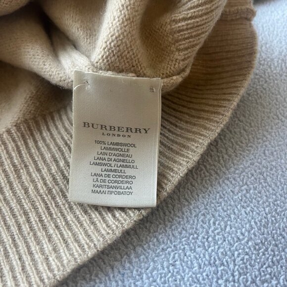 Vtg Burberry Sweater Mens Large Pure Lambswool V Neck Camel Italy Made Classic - Picture 4 of 9